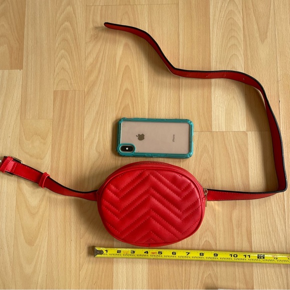 Red Quilted Leather Belt Bag Crossbody Bag Hip pack Belly Bag Fanny pack Chest - Picture 9 of 11